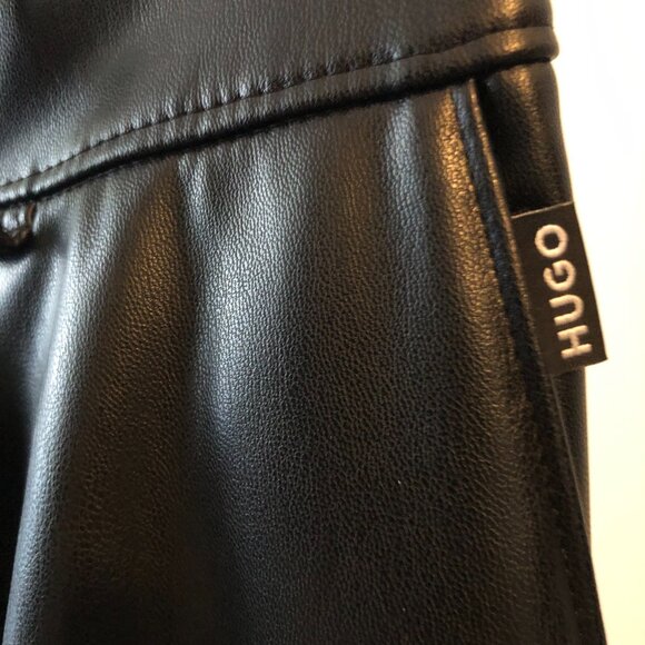 BOSS BY HUGO BOSS BLACK FAUX LEATHER PLEATED WIDE LEG PANTS HAWINE-1 SIZE 8 NWT - Picture 9 of 12